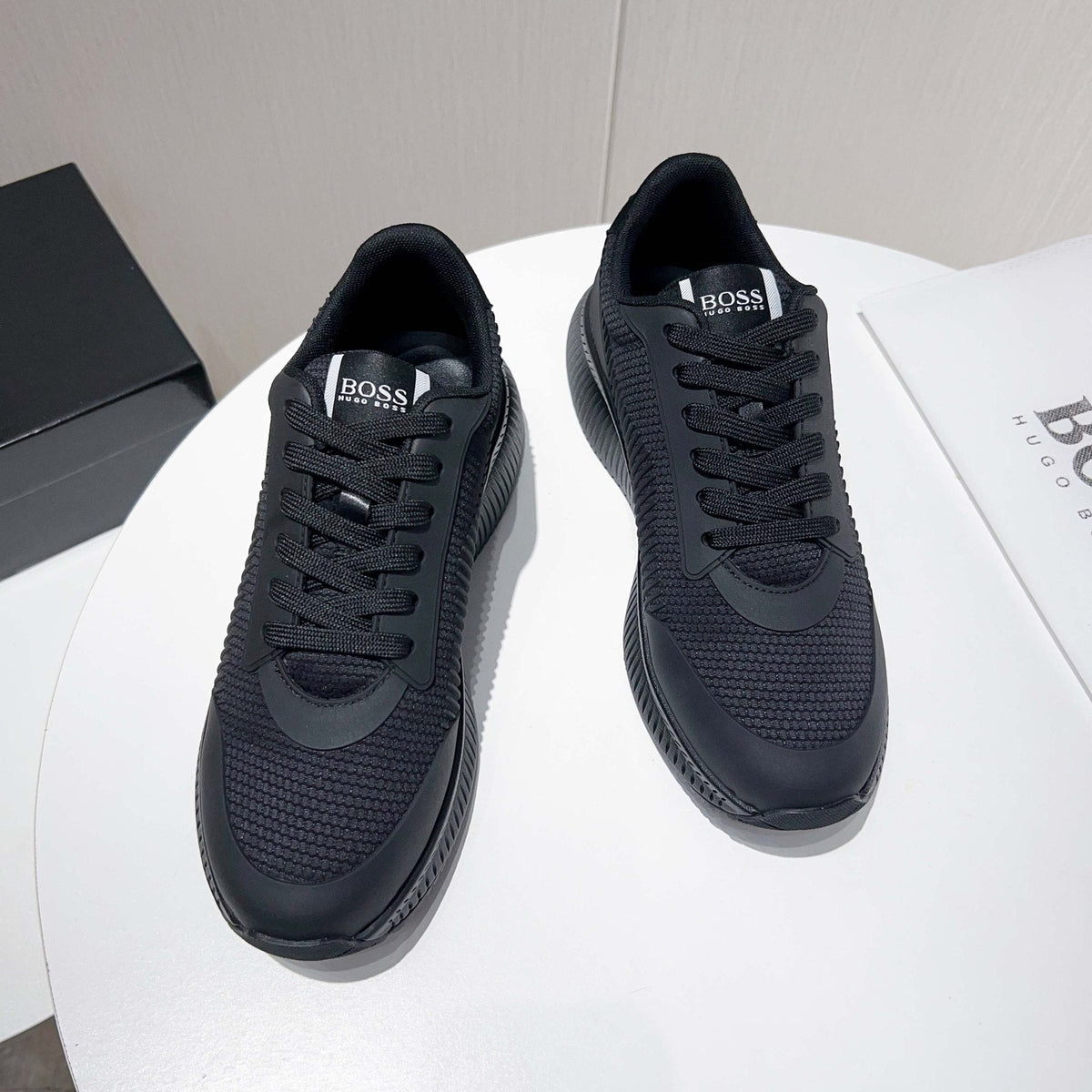 Hugo Boss Black Knit Sneakers — front