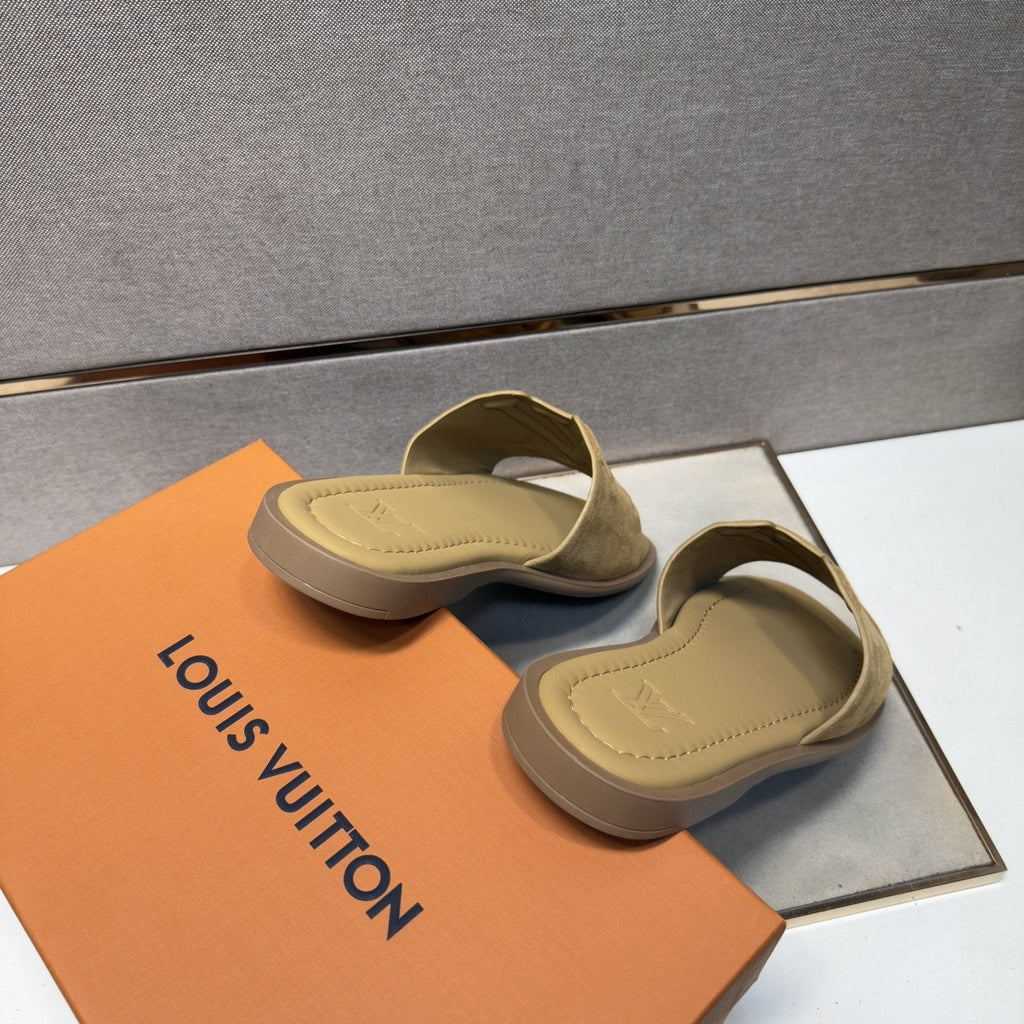 Louis Vuitton Tan Monogram Slide Sandals — back