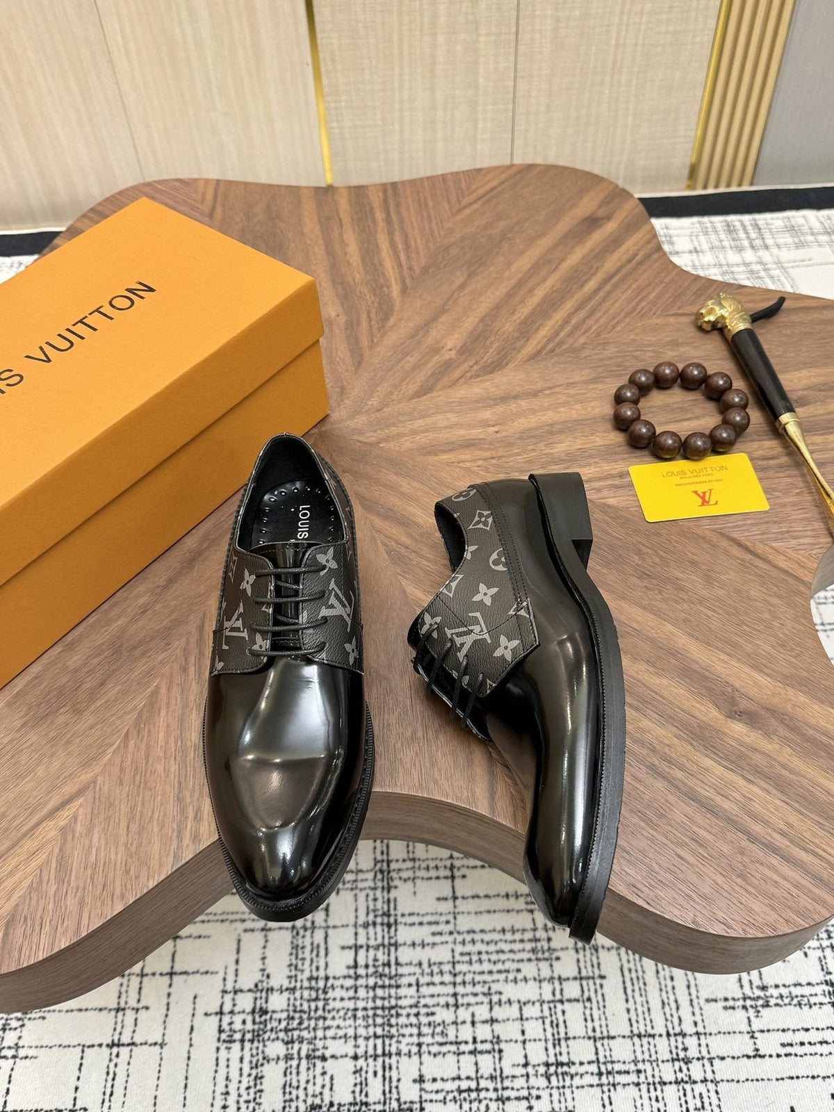 Louis Vuitton Black and Gray Lace-Up Dress Shoes — front