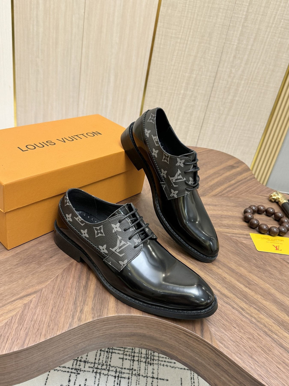 Louis Vuitton Black and Gray Lace-Up Dress Shoes — side