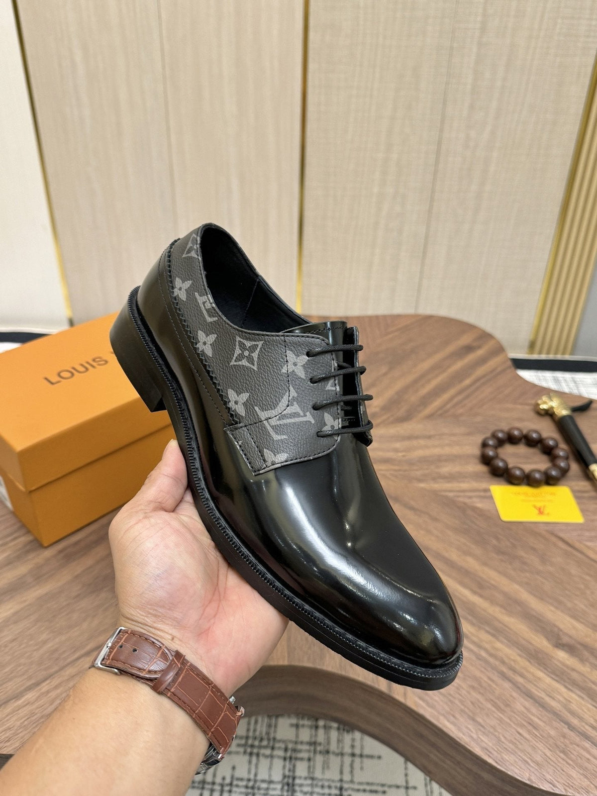 Louis Vuitton Black and Gray Lace-Up Dress Shoes — hero