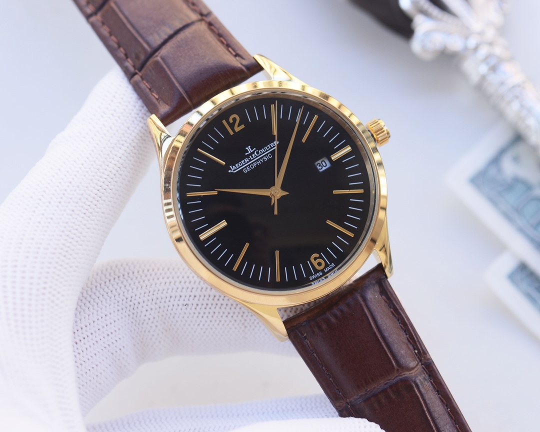 Jaeger-LeCoultre Gold Brown Black Dial Strap Watch — hero