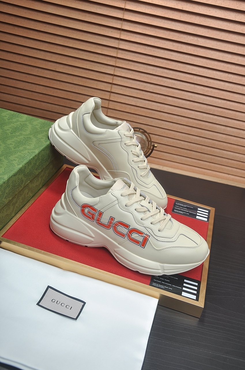 Gucci Ivory White Red Logo Sneakers — side