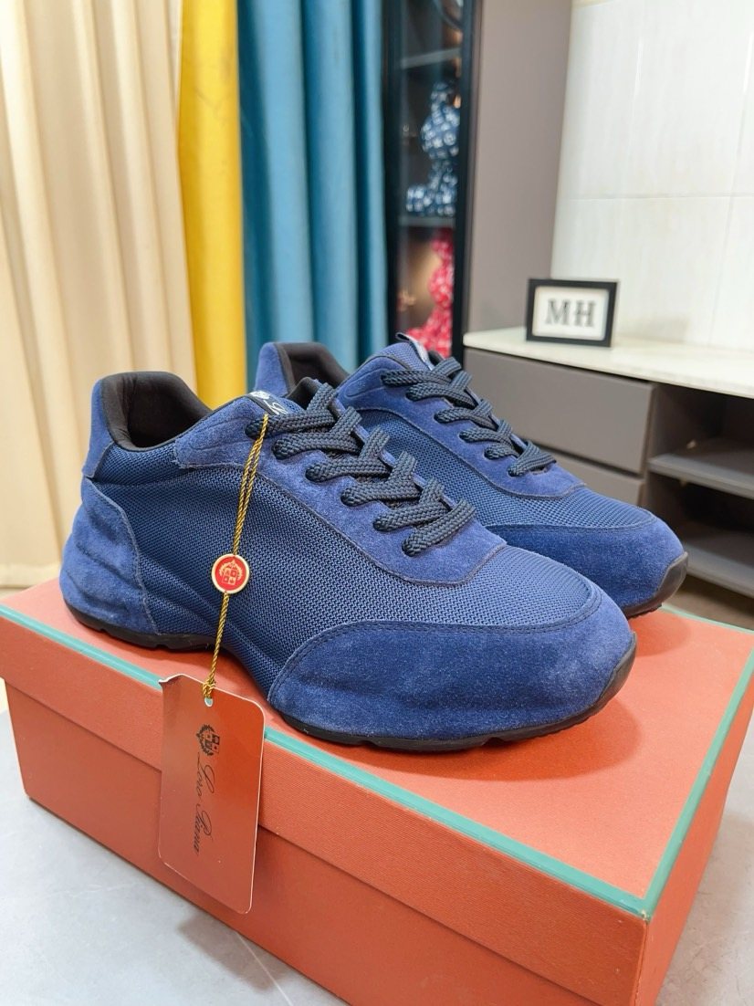 Loro Piana Blue Lace-Up Sneakers — side