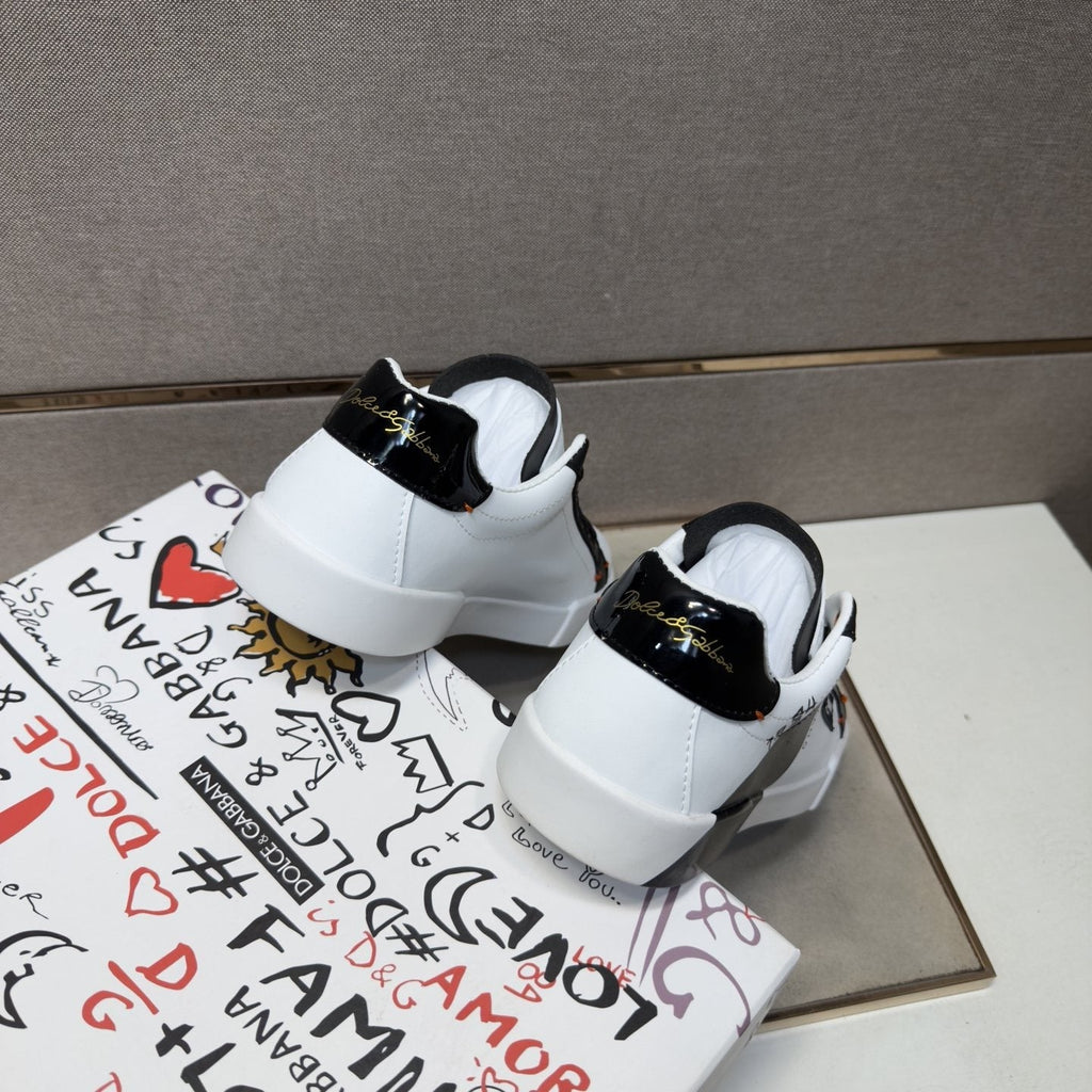 Dolce & Gabbana White Black Orange Low-Top Sneakers — back
