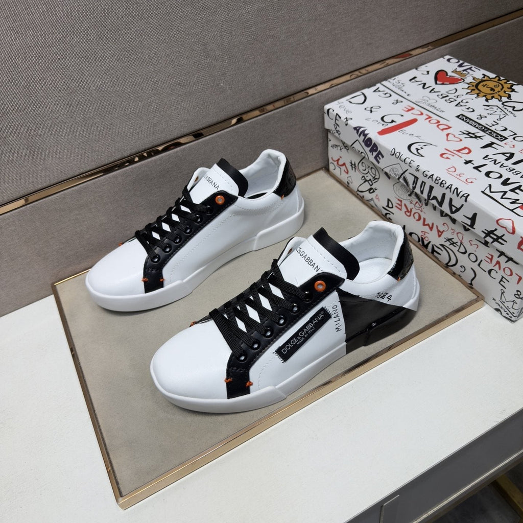 Dolce & Gabbana White Black Orange Low-Top Sneakers — front