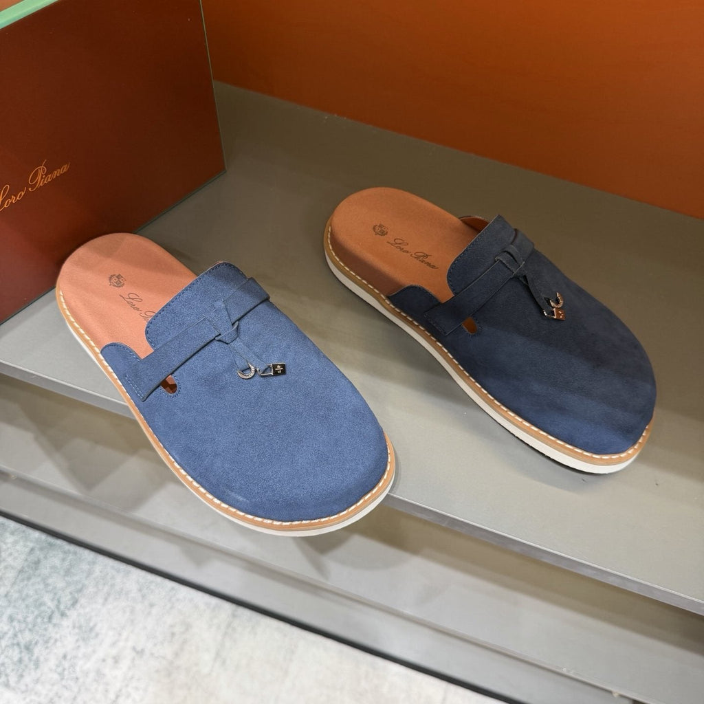 Navy Blue Slip-On Mule Loafers — front