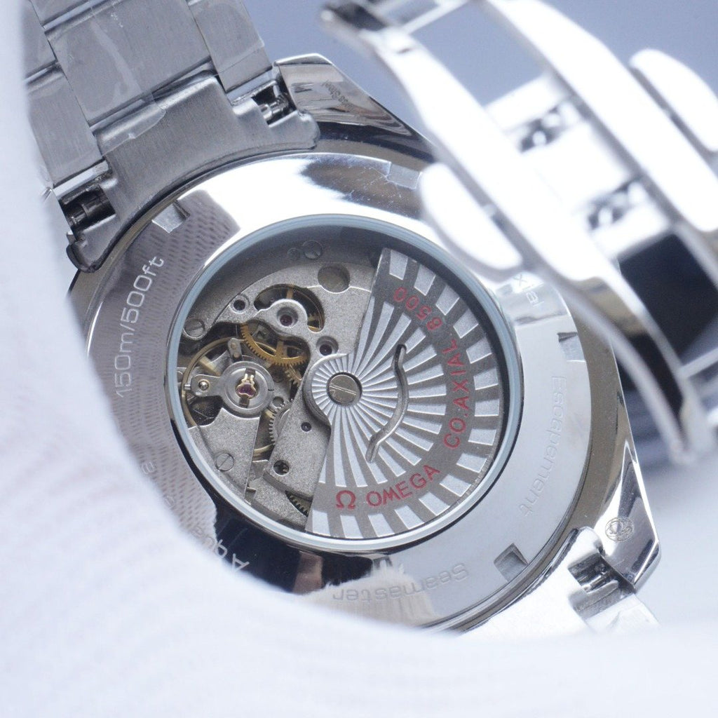 Omega Silver Blue White Dial Bracelet Watch — detail