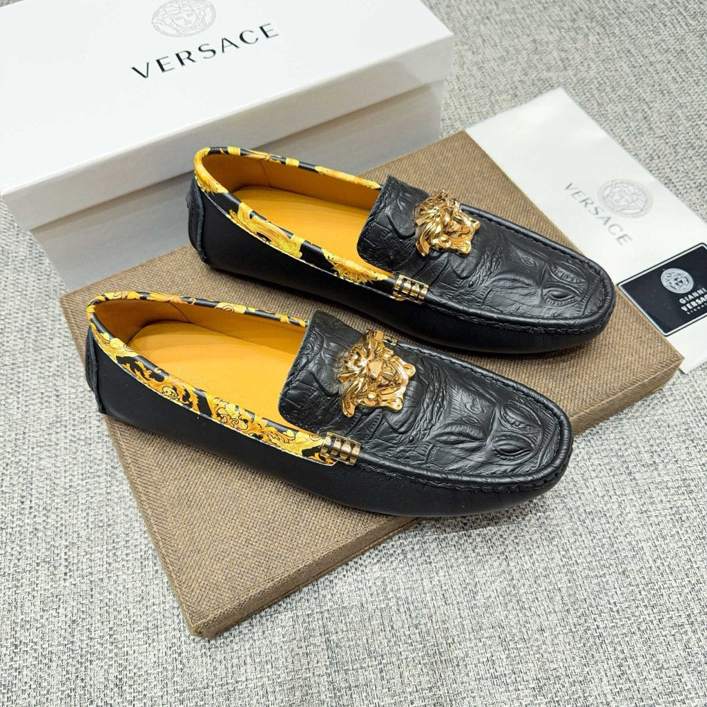 Versace Black Gold Hardware Loafers — front