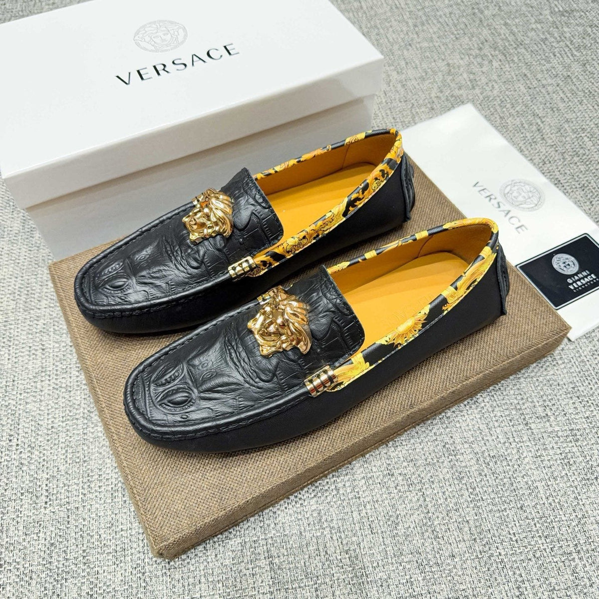 Versace Black Gold Hardware Loafers — front