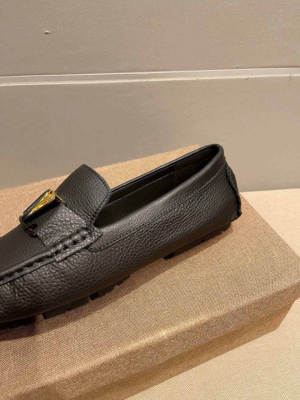 Louis Vuitton Black Gold-Tone Buckle Loafers — detail