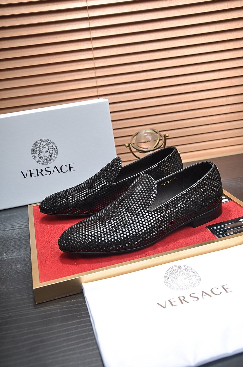 Versace Textured Black Slip-On Shoes — front