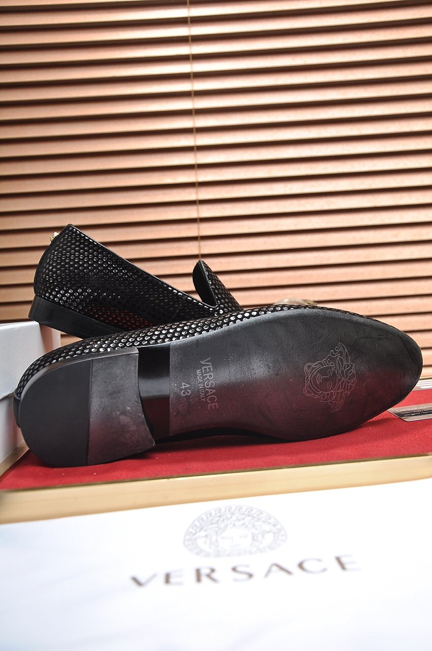 Versace Textured Black Slip-On Shoes — detail