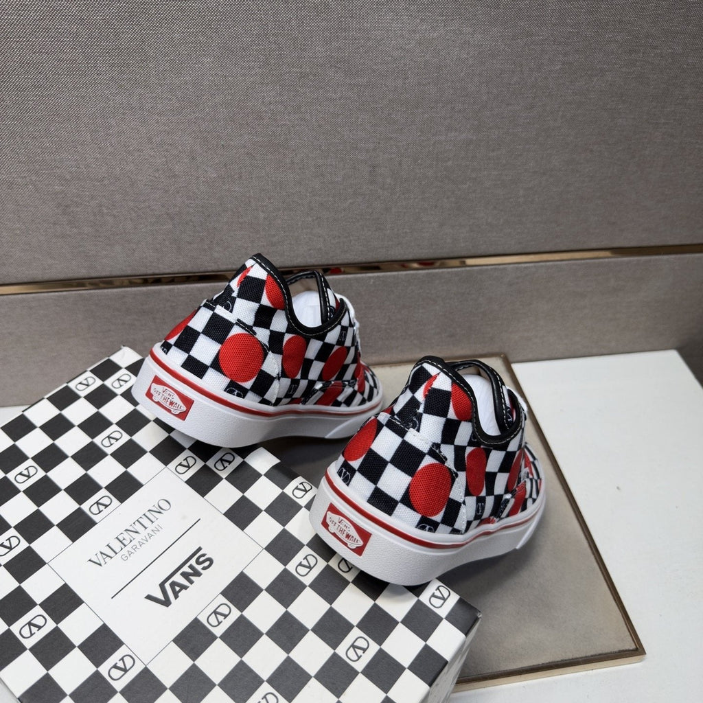 Vans Checkerboard Red Accent Sneakers — back