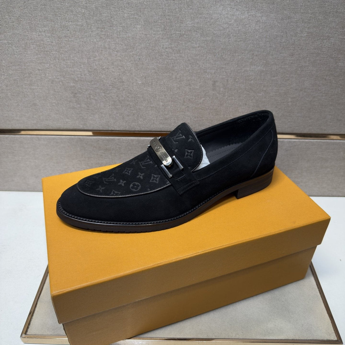 Louis Vuitton Black Monogram Bar Loafers — front