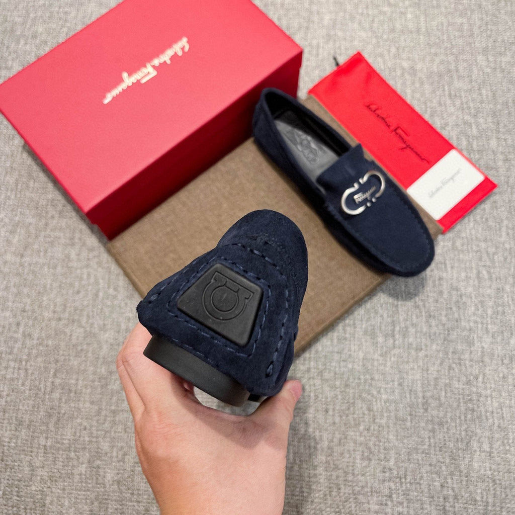 Salvatore Ferragamo Navy Suede Bit Loafers — detail