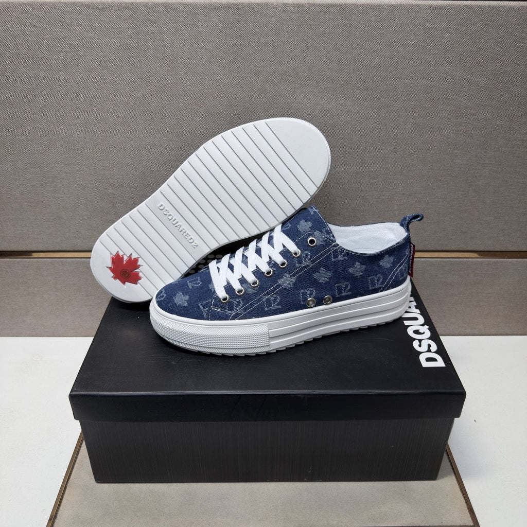 Dsquared2 Navy Blue Patterned Sneakers — side
