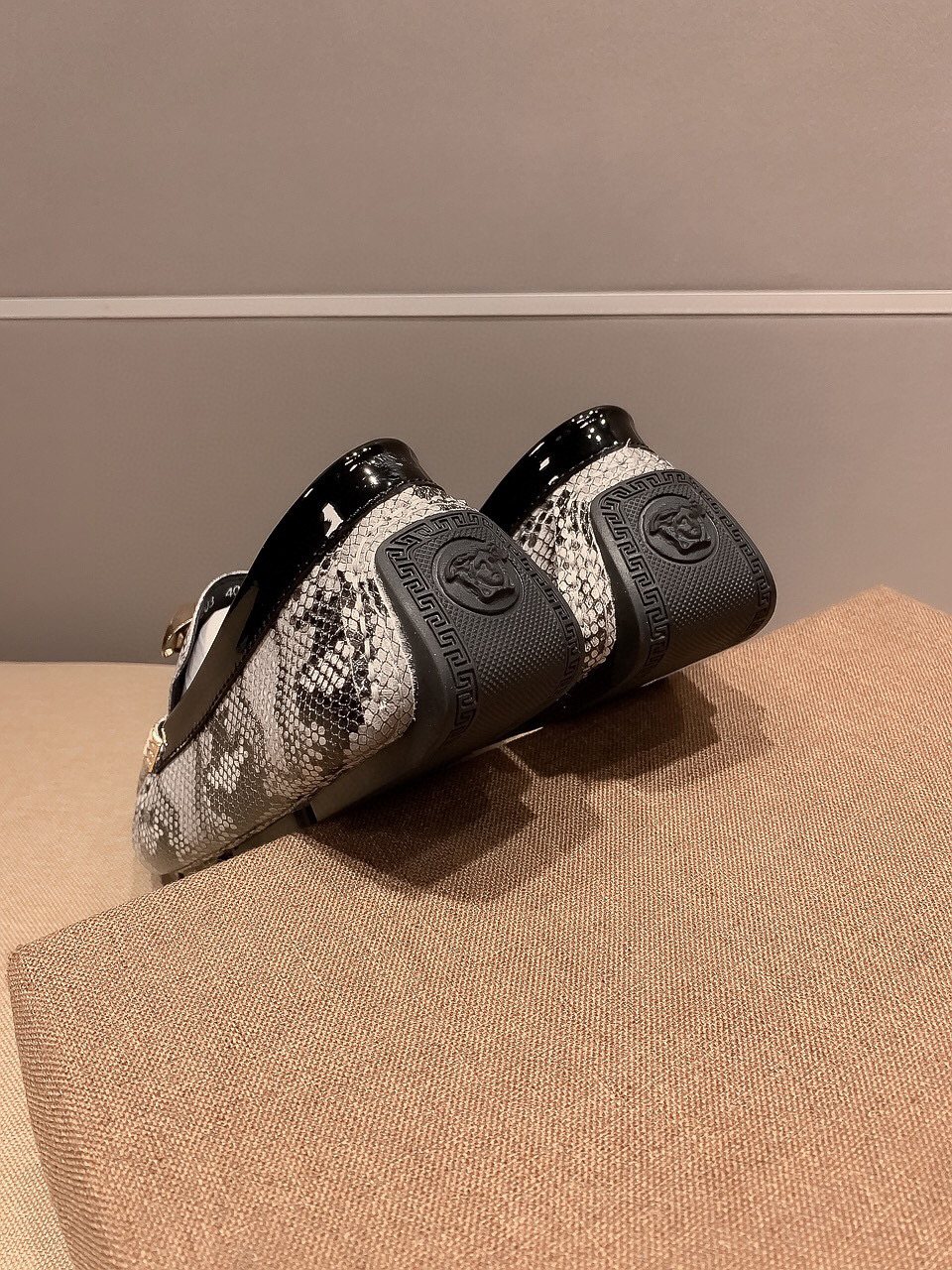 Versace Gray Snakeskin Slip-On Loafers — back