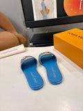 Louis Vuitton Blue Floral Slide Sandals — hero