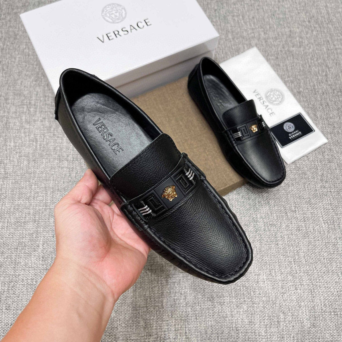 Versace Black Medusa Accent Loafers — model