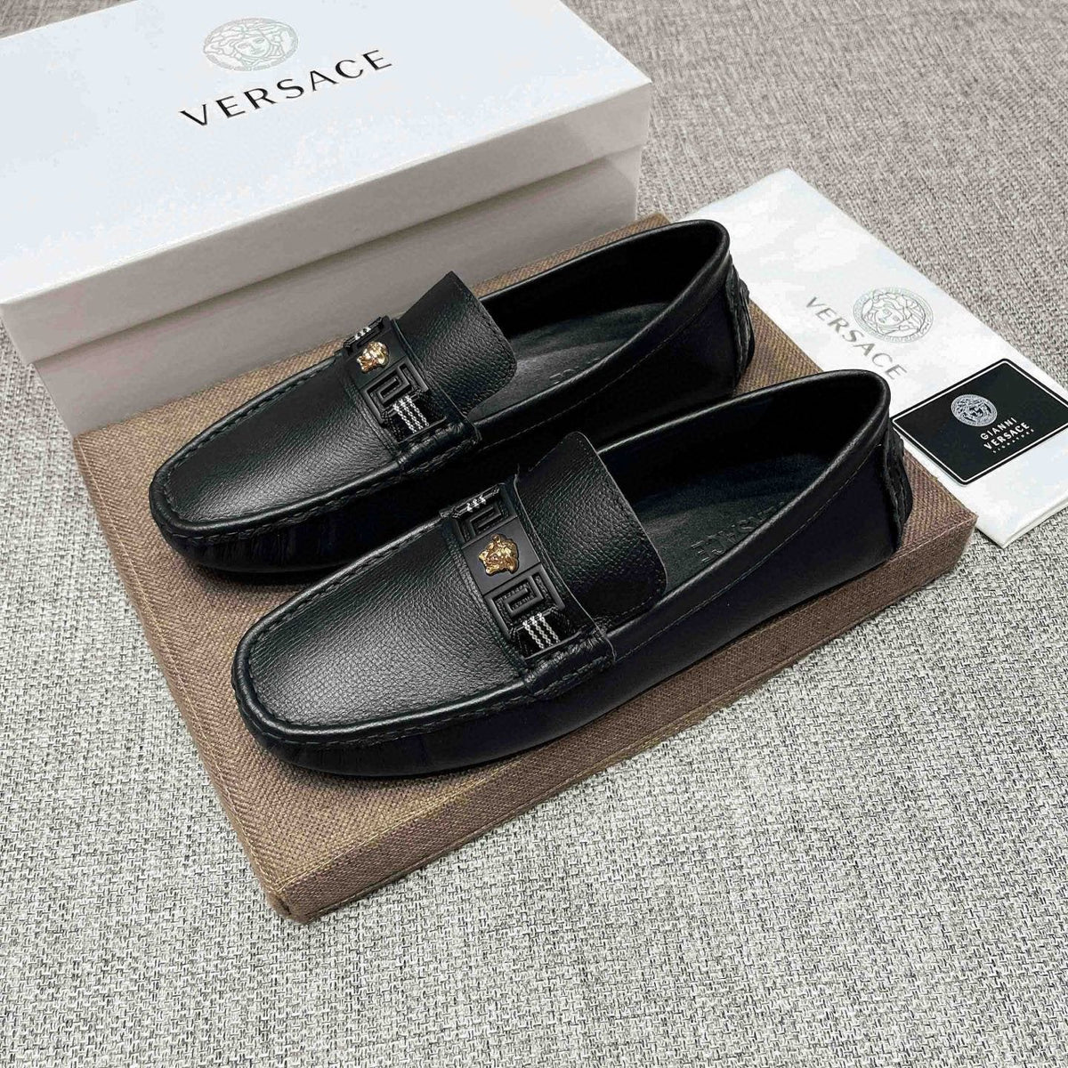 Versace Black Medusa Accent Loafers — front