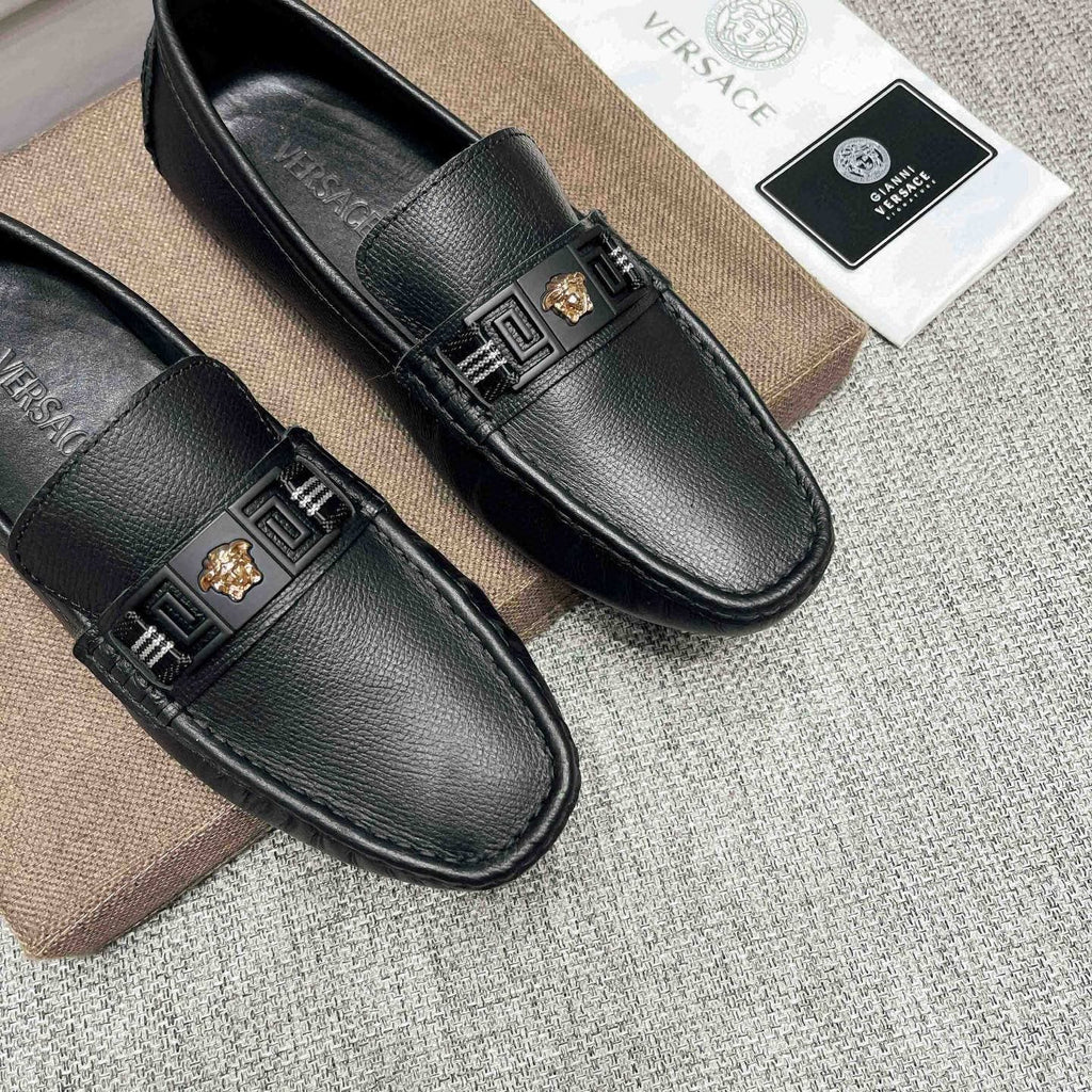 Versace Black Medusa Accent Loafers — front