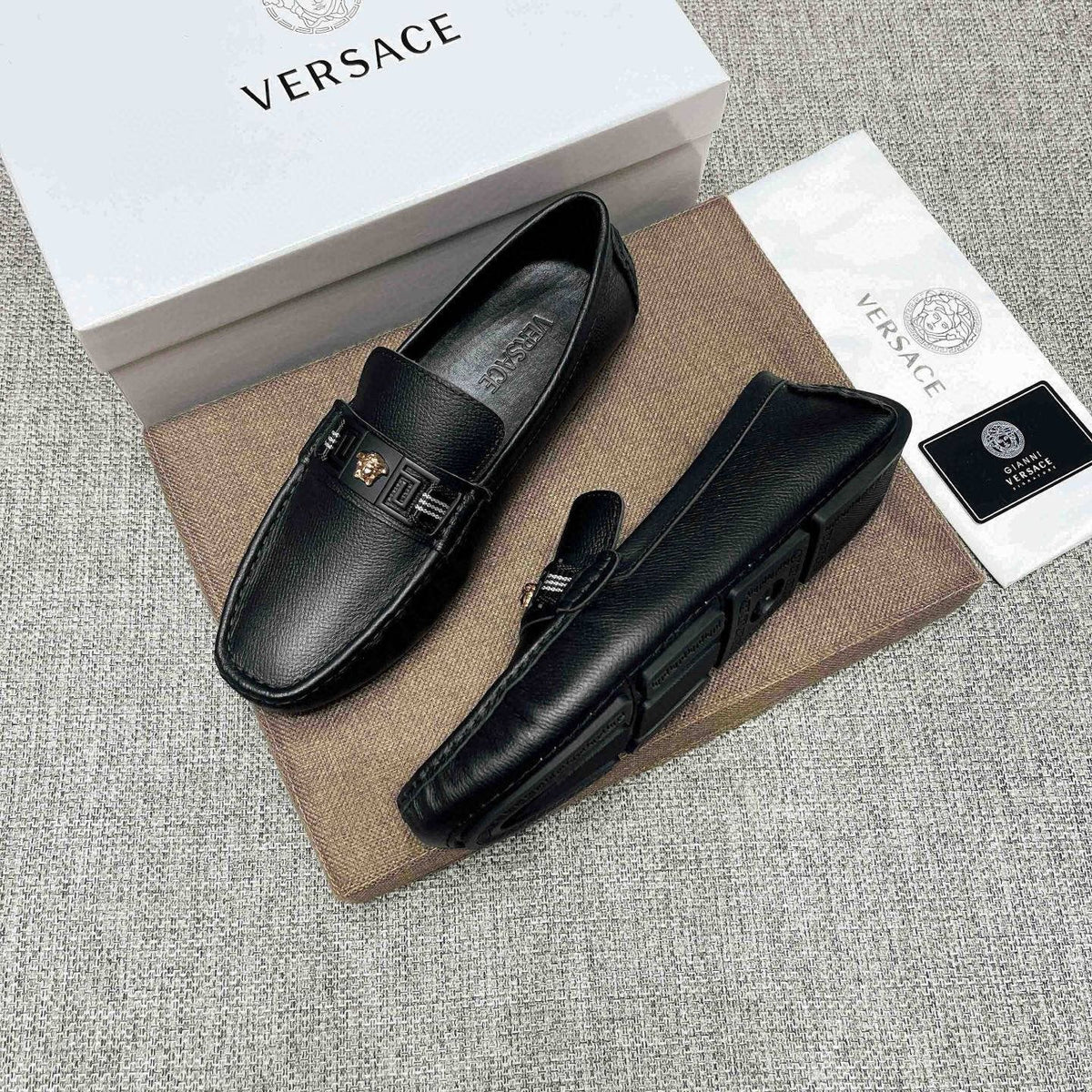 Versace Black Medusa Accent Loafers — side