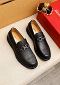 Ferragamo Black Textured Bit Loafers — hero
