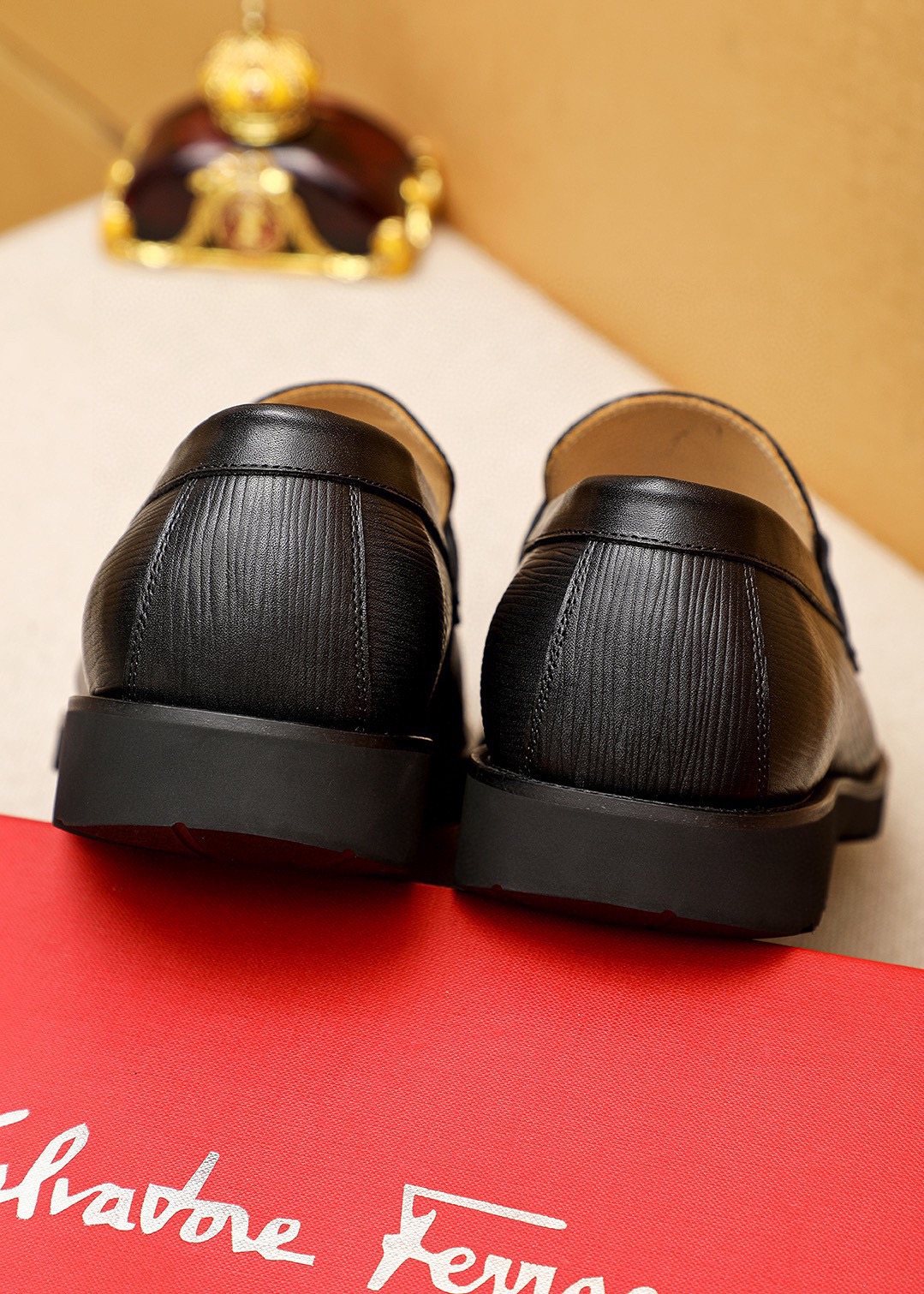 Ferragamo Black Textured Bit Loafers — back