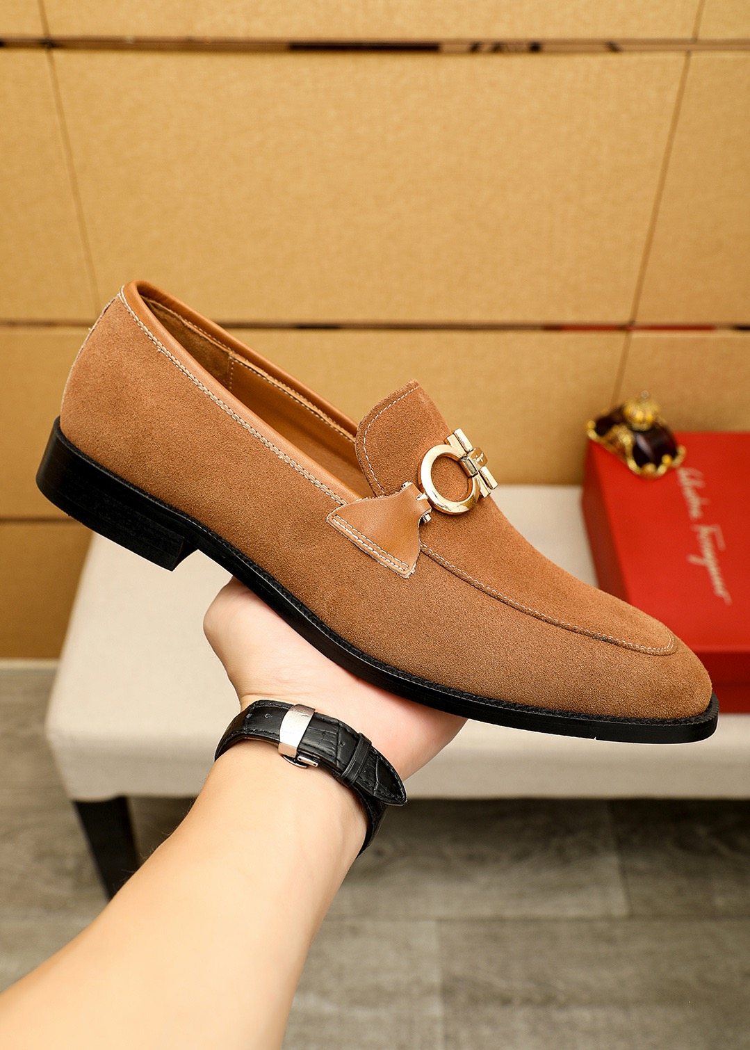 Ferragamo Brown Metal Hardware Loafers — model