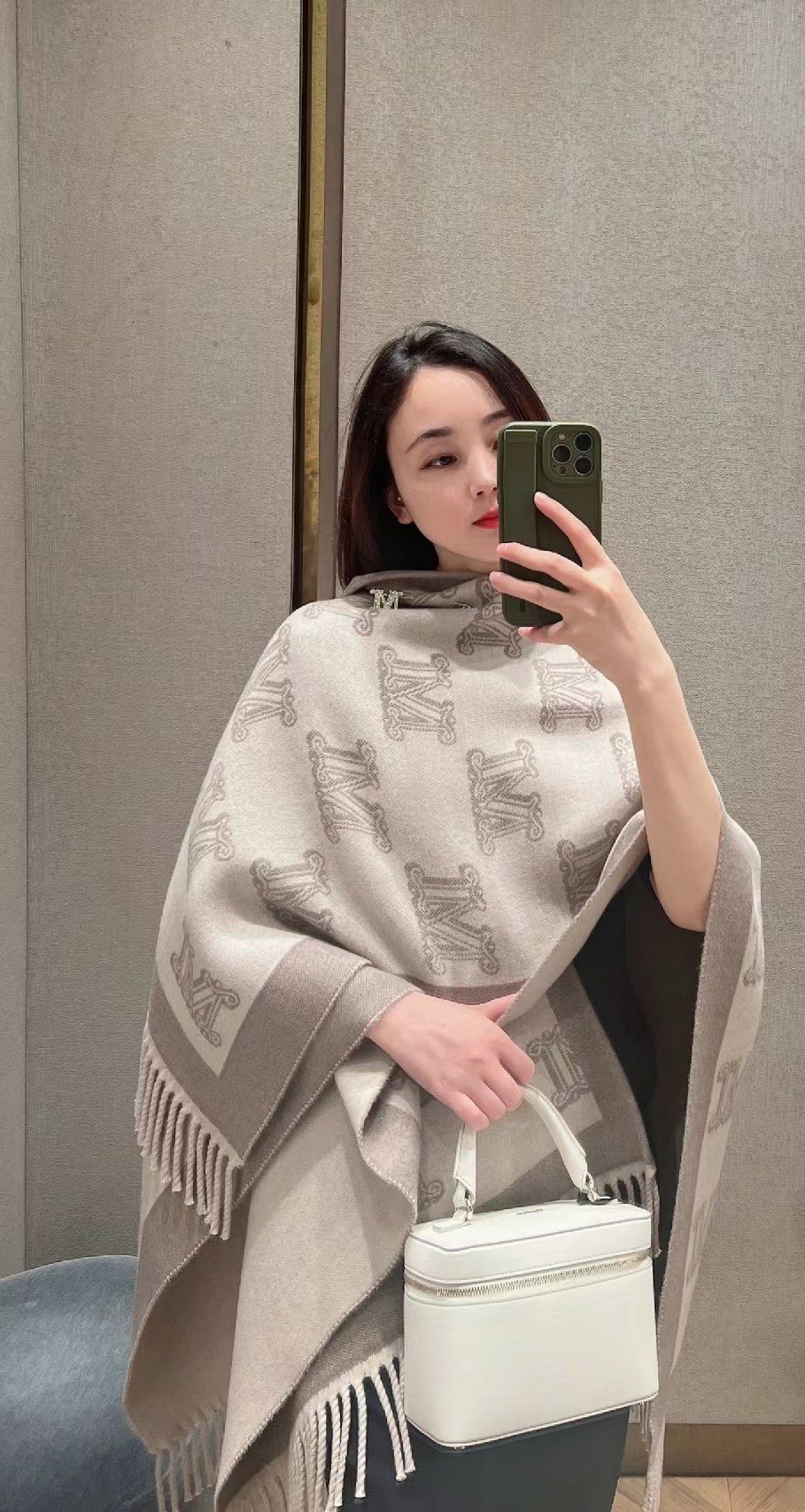 Fringed Patterned Cape — front