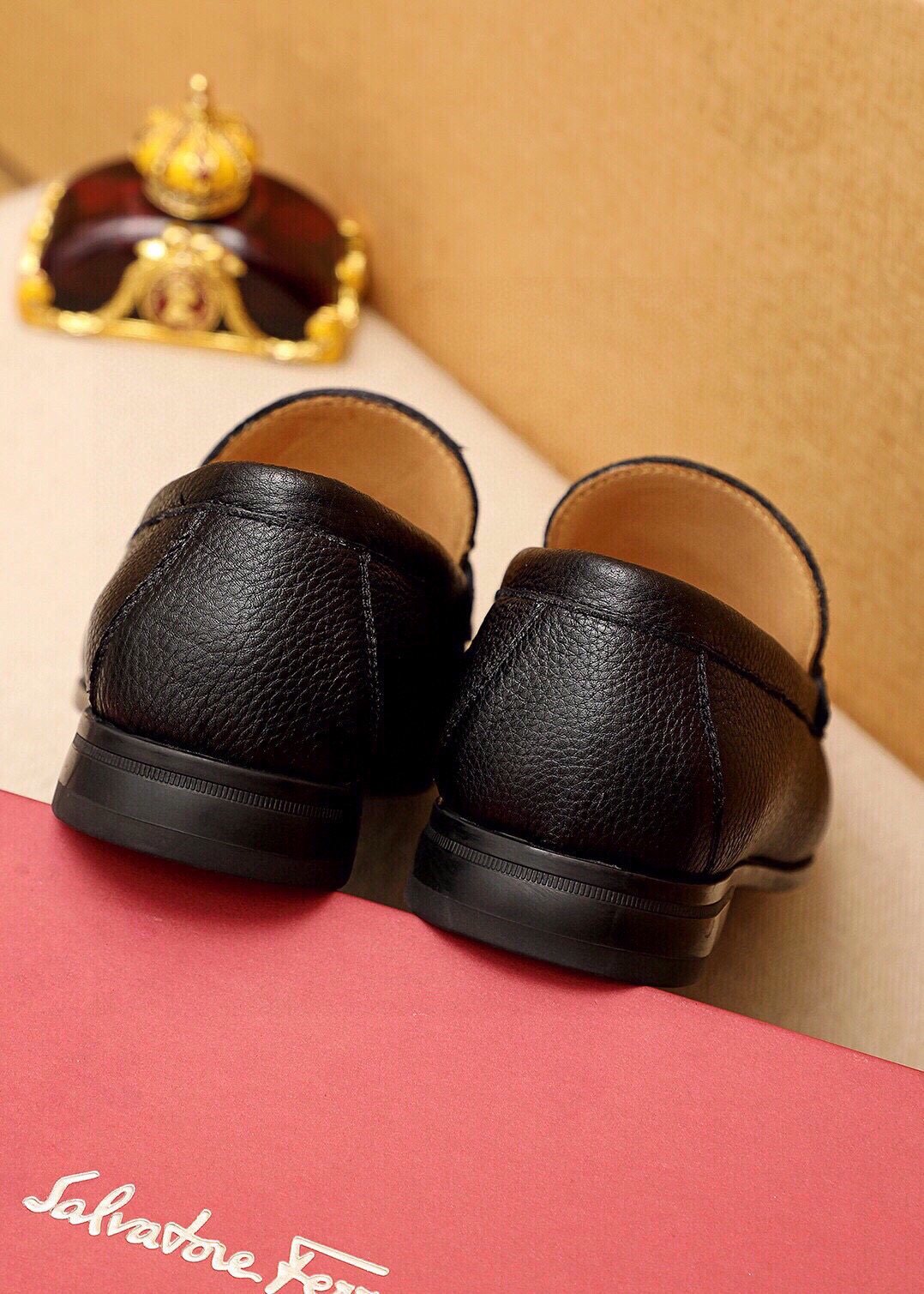 Ferragamo Black Pebbled Leather Loafers — back