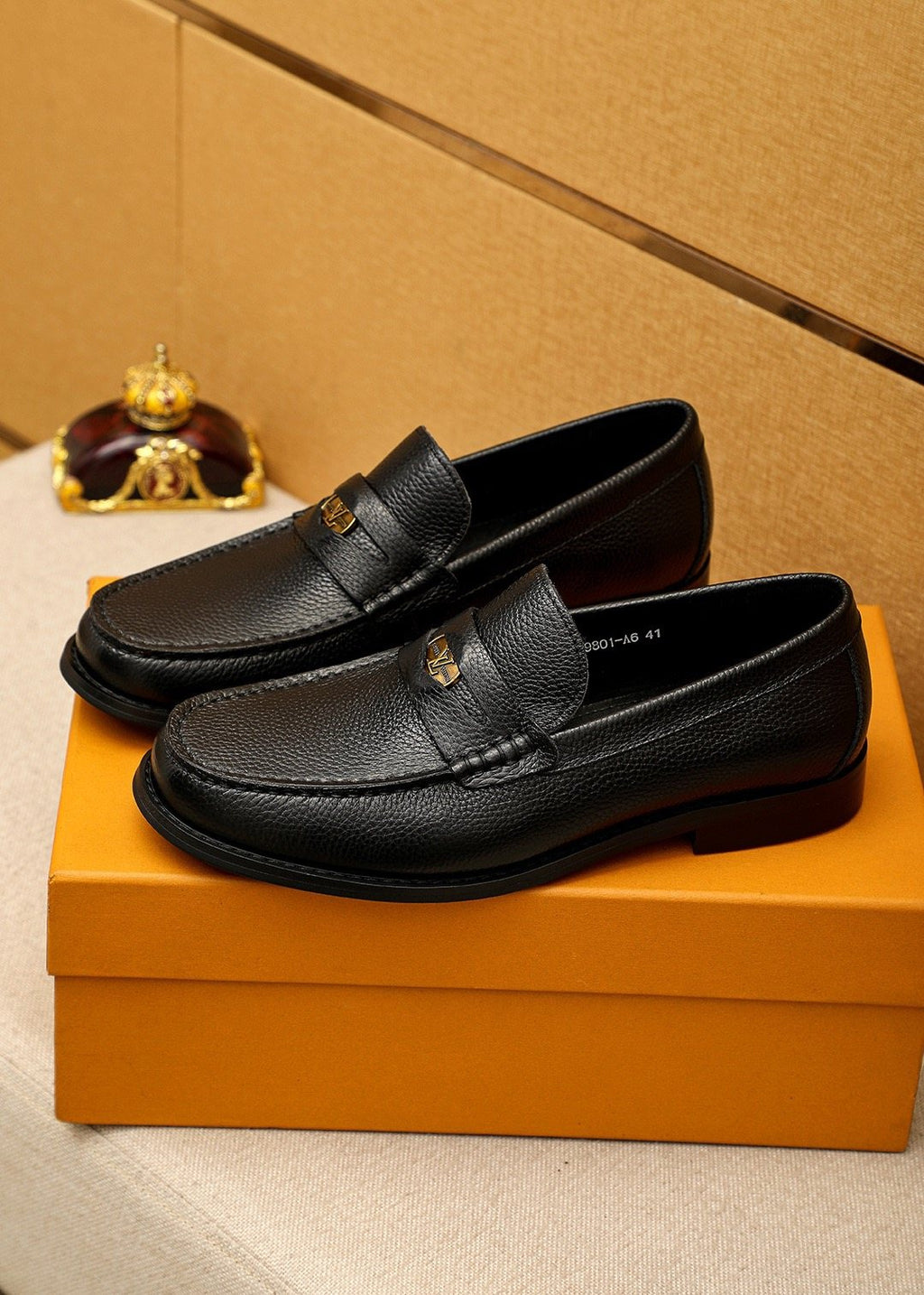Louis Vuitton Black Pebbled Leather Loafers — front