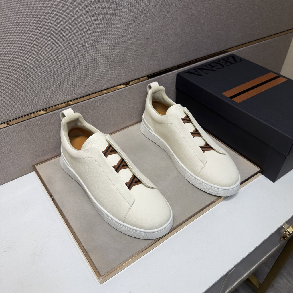 Zegna Cream Brown Lace Low-Top Sneakers — front