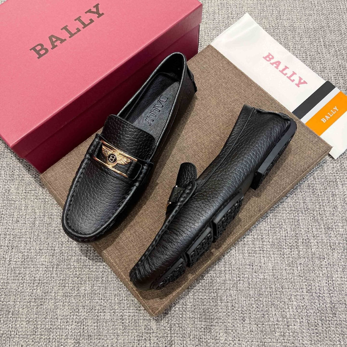 Bally Black Textured Slip-On Loafers — side