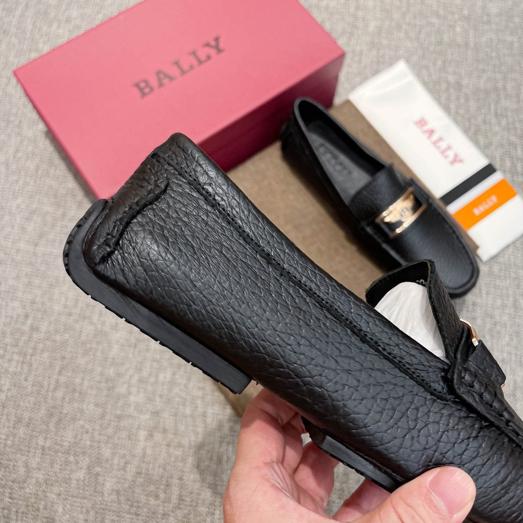 Bally Black Textured Slip-On Loafers — detail