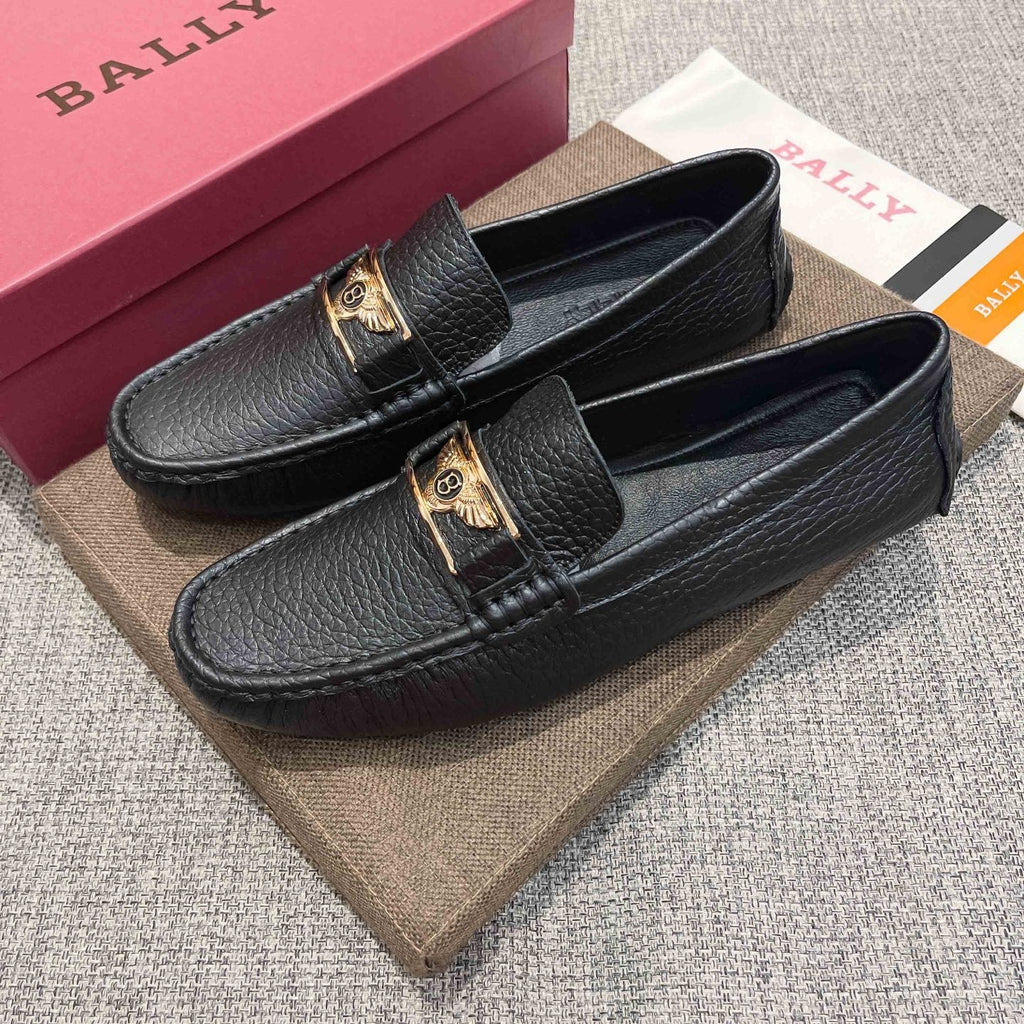 Bally Black Textured Slip-On Loafers — side