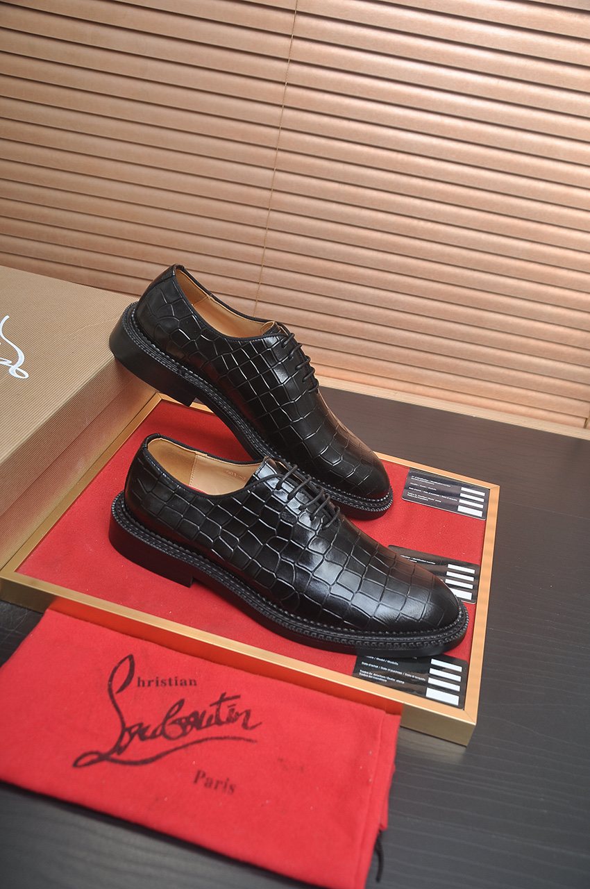 Christian Louboutin Black Embossed Lace-Up Dress Shoes — back