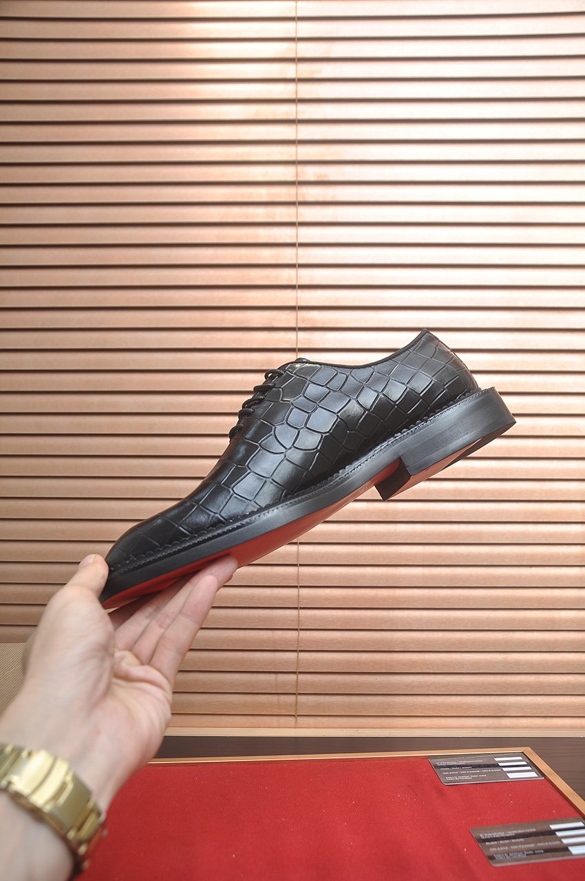 Christian Louboutin Black Embossed Lace-Up Dress Shoes — model