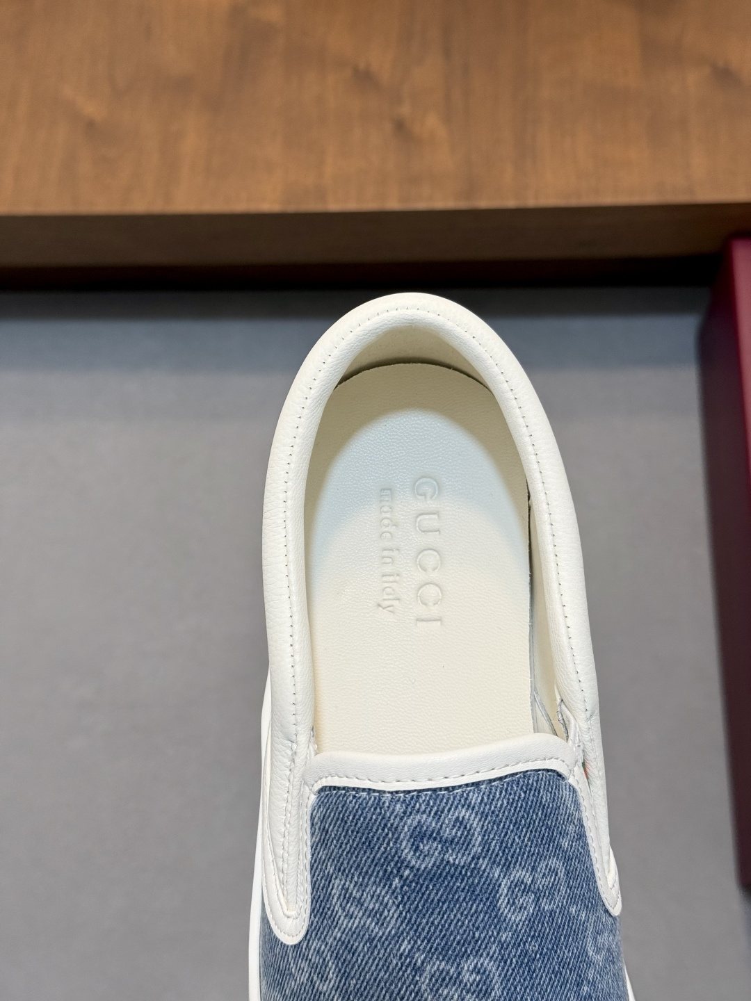 Gucci Blue Patterned Slip-On Sneakers — label