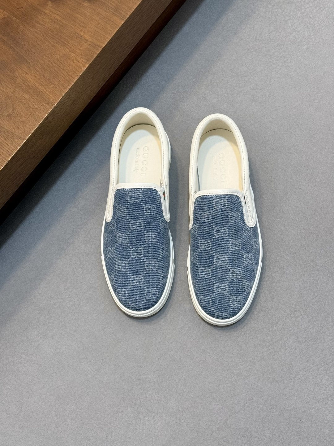 Gucci Blue Patterned Slip-On Sneakers — front