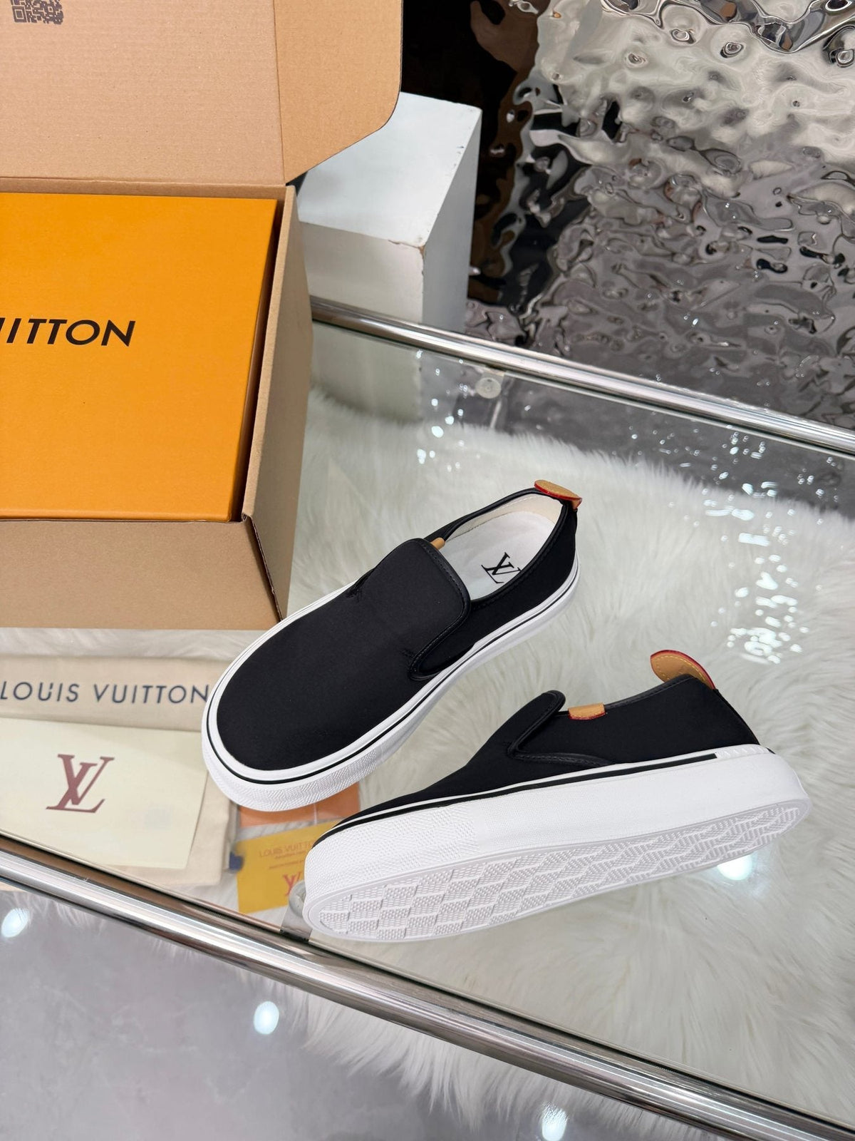 Louis Vuitton Black Slip-On Sneakers — side