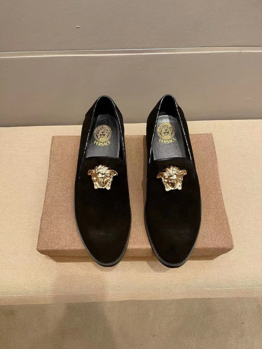 Versace Black Gold-Tone Ornament Loafers — hero