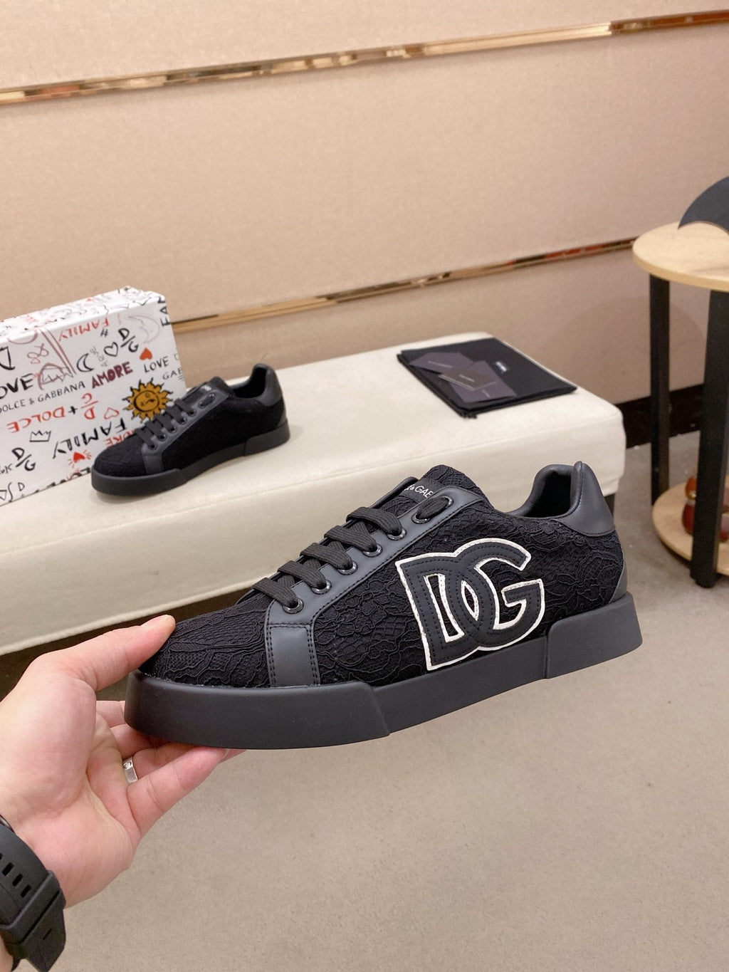 Dolce & Gabbana Black Logo Low-Top Sneakers — side