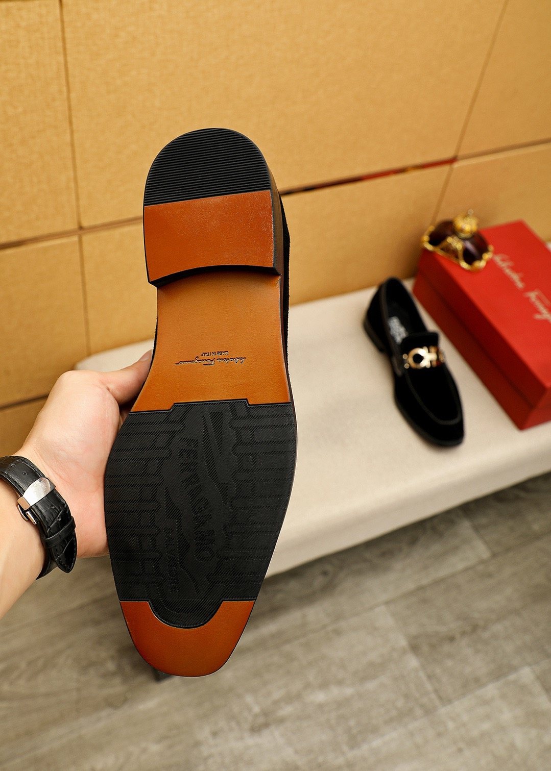 Ferragamo Black Metal-Accent Loafers — back