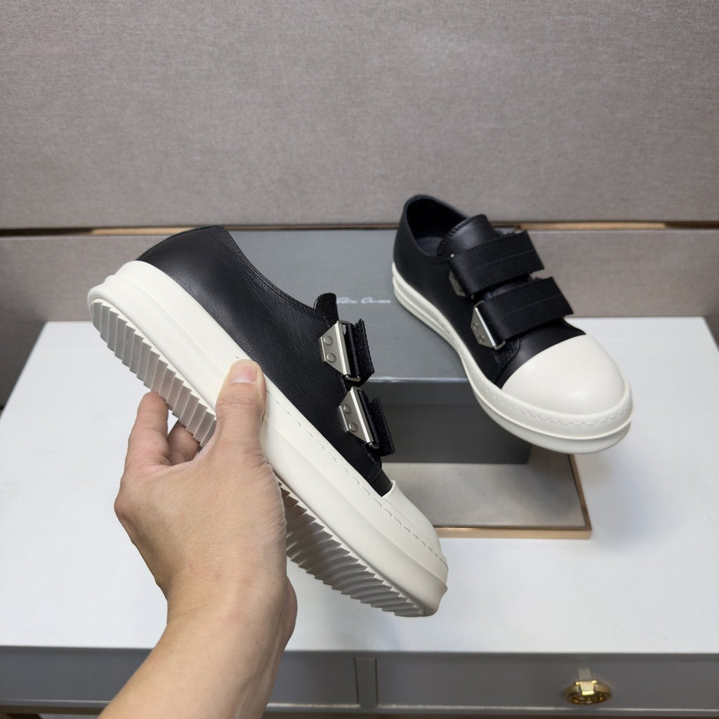 Rick Owens Black Strap Low-Top Sneakers — model