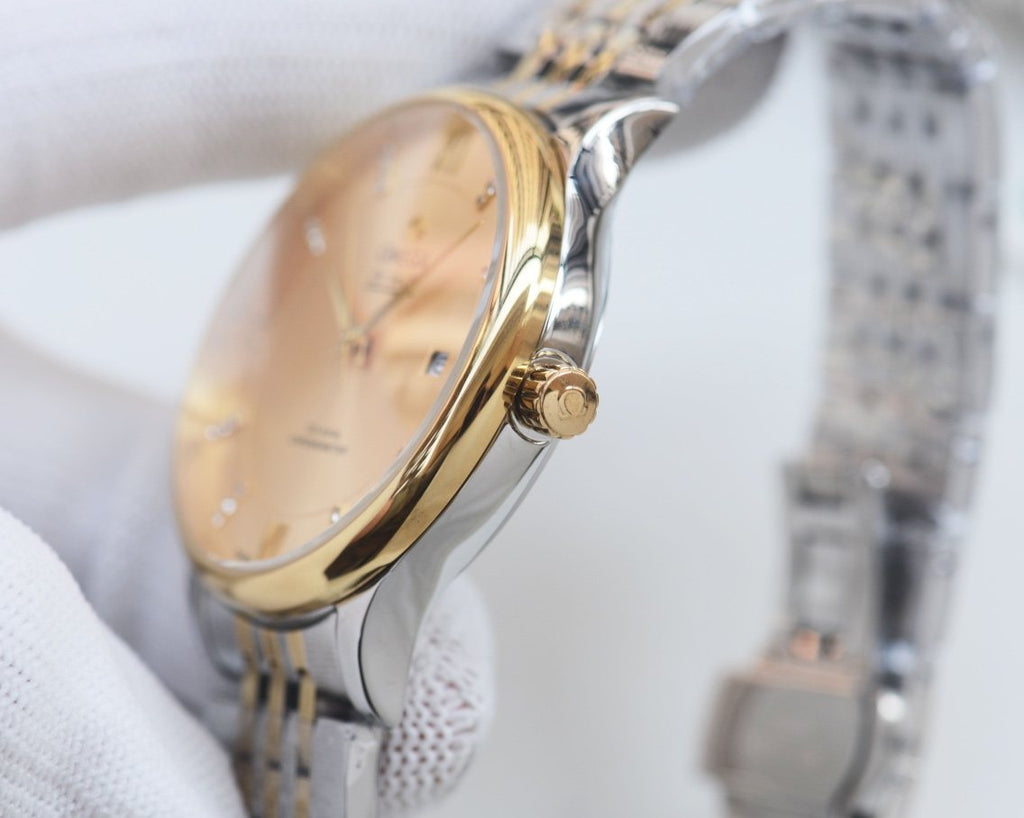 Omega Gold Silver White Dial Bracelet Watch — side