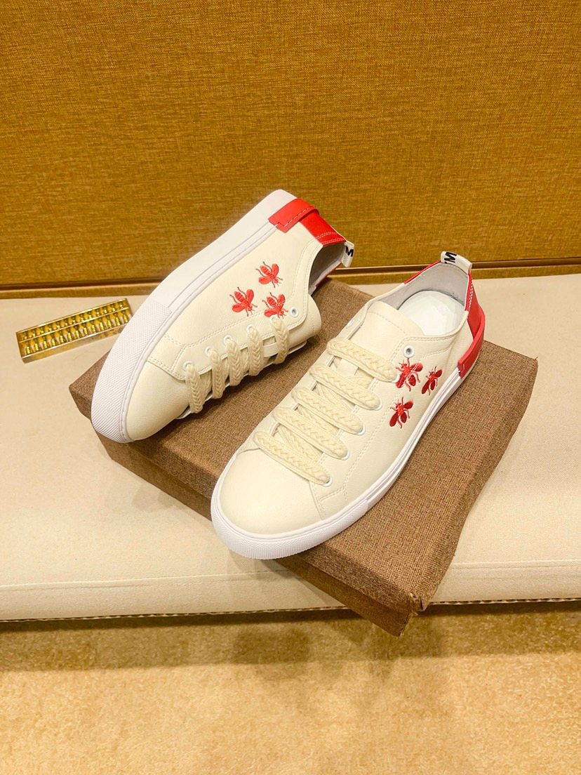 White Low-Top Sneakers with Red Floral Accents — side