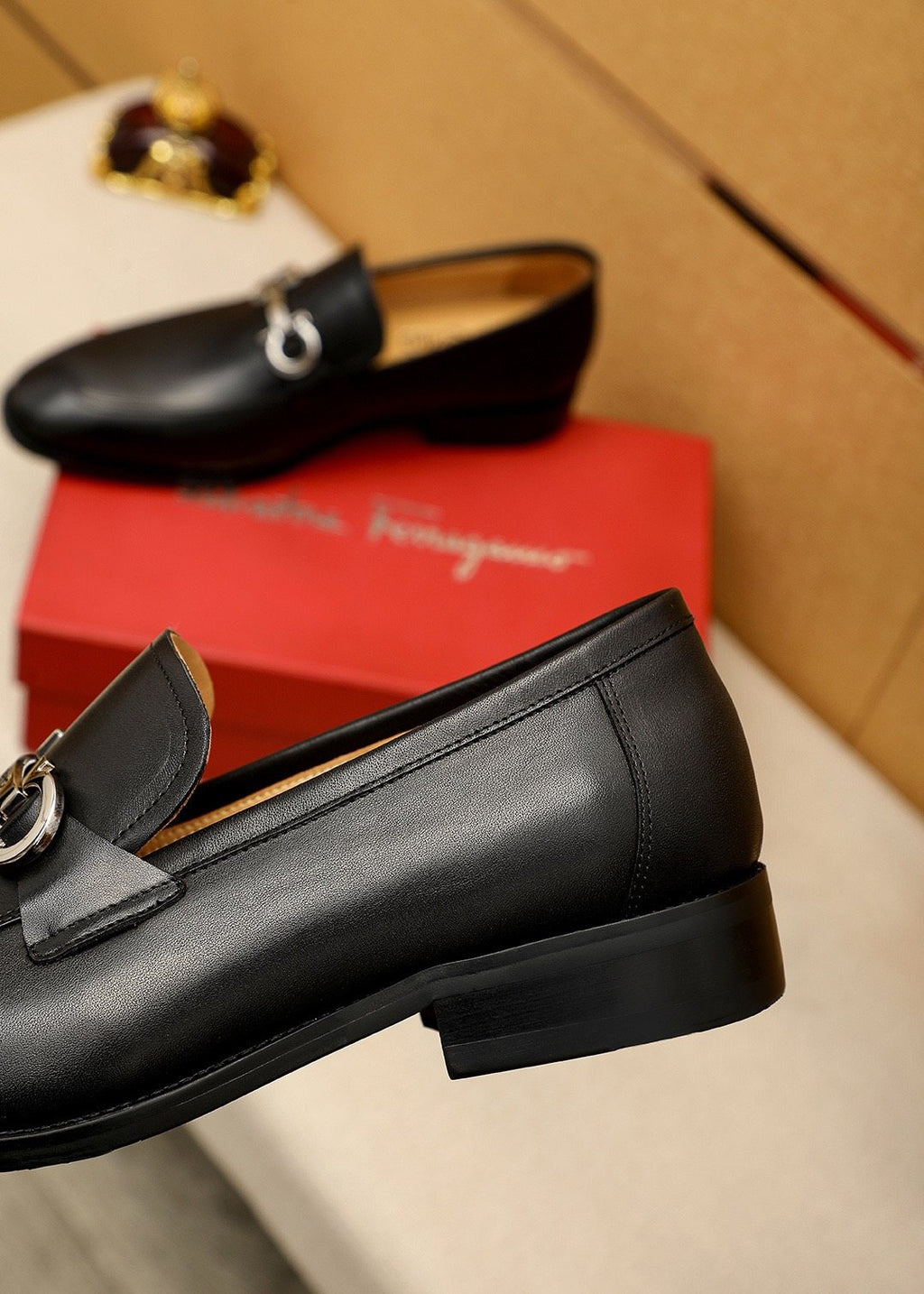 Ferragamo Black Leather Bit Loafers — detail