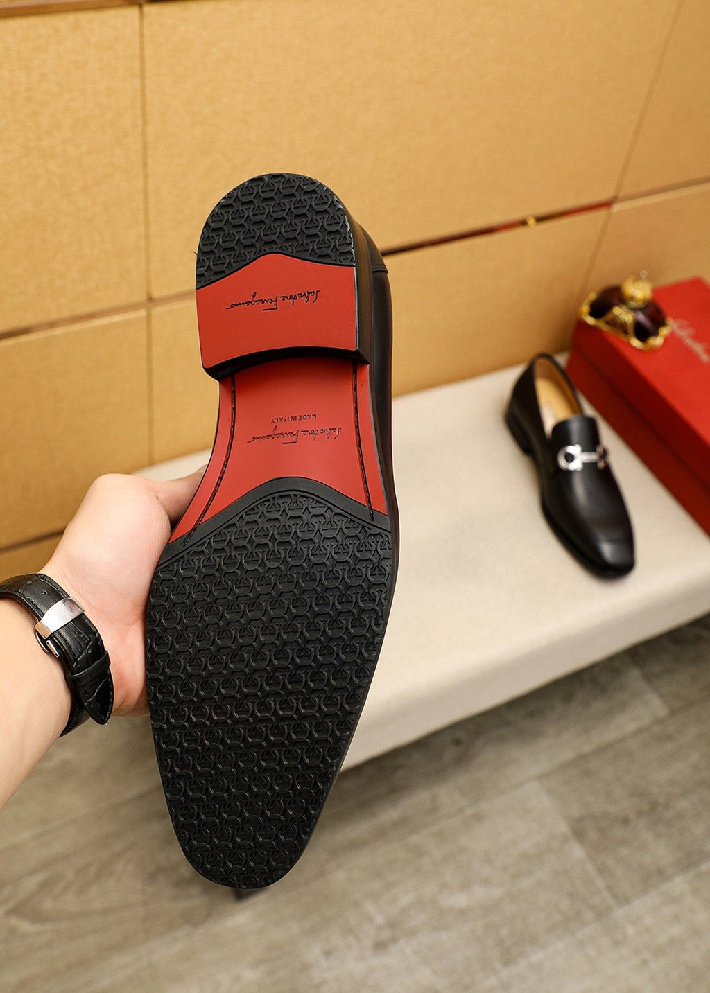 Ferragamo Black Leather Bit Loafers — back